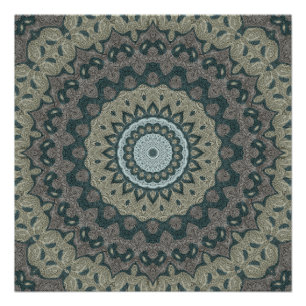Taupe en Teal Mandala met Tribale Symmetrie Perfect Poster