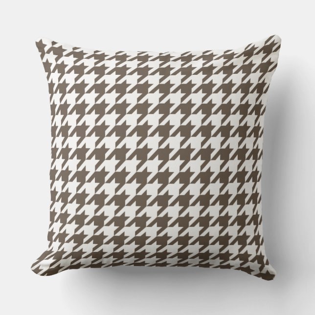 Taupe en White Houndstooth Pattern Kussen (Voorkant)