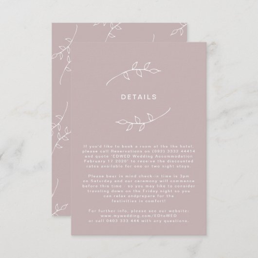 Taupe en White Simple Wreath Wedding Details Kaart (Voorkant / Achterkant)