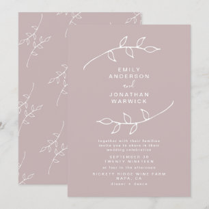 Taupe en White Simple Wreath Wedding Invitation Kaart