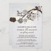 Taupe et Fleurs de Crème Faire-part de mariage rus (Devant / Derrière)