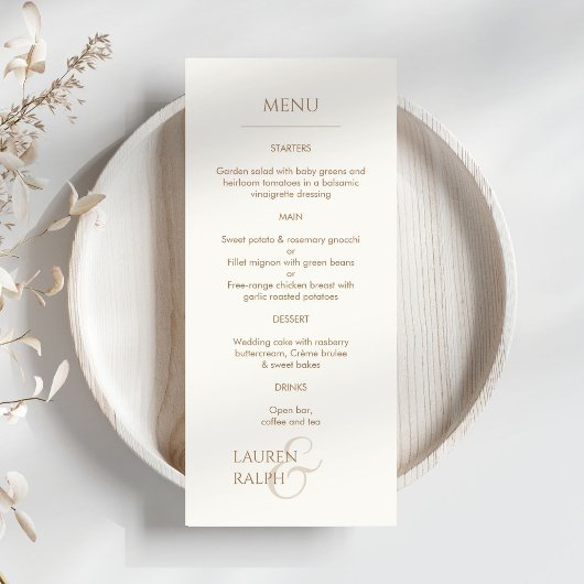 Taupe et ivoire Monogramme Mariage Menu