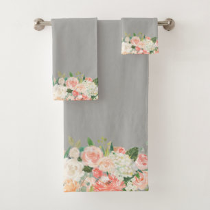 Taupe et Pêche Aquarelle Motif Floral