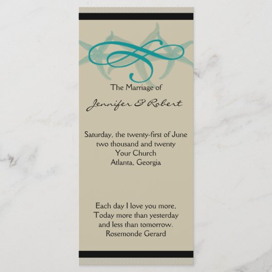 Taupe et programme de mariage maritime Turquoise (Devant)