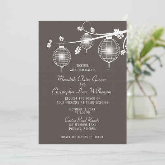 Taupe Faire-part de mariage de lanternes en papier (Debout devant)