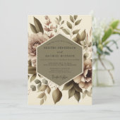 Taupe Floral Botanical Wedding Kaart (Staand voorkant)