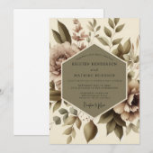 Taupe Floral Botanical Wedding Kaart (Voorkant / Achterkant)