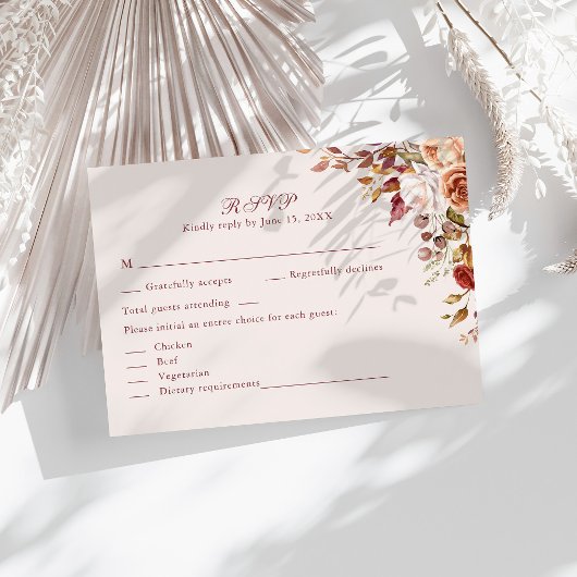 Taupe Floral Wedding RSVP Card Elegant Response