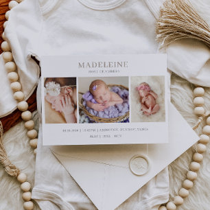 Taupe Gedempte Grijze Foto Baby Aankondigingskaart Kaart