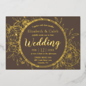 Taupe & Gold Peony Modern Toile Wedding Folie Uitnodiging (Voorkant)