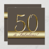 Taupe Gold Simple 50e anniversaire Invitation (Devant / Derrière)