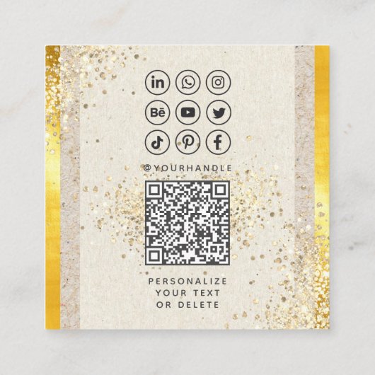 Taupe Goud Calligraphy Sociale Media QR Code Foto Vierkante Visitekaartje (Achterkant)
