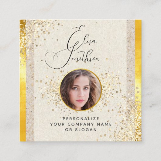 Taupe Goud Calligraphy Sociale Media QR Code Foto Vierkante Visitekaartje (Voorkant)