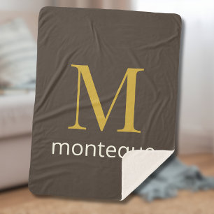 Taupe Goud Monogram Persoonlijke Naam Luxe Cadeau Sherpa Deken