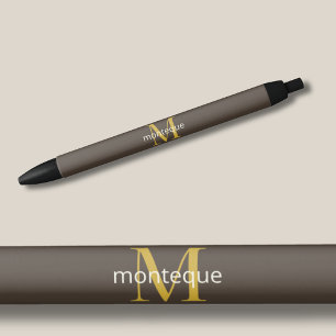 Taupe Goud Monogram Persoonlijke Naam Luxe Cadeau Zwarte Inkt Pen
