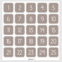 Taupe Gray Customizable Square Number Stickers 
