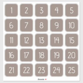 Taupe Gray Customizable Square Number Stickers