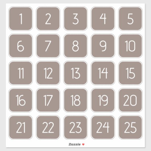 Taupe Gray Customizable Square Number Stickers  (Vel)