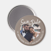 Taupe Gray Photo Modern Script Save the Date Magneet (Voorkant / Achterkant)