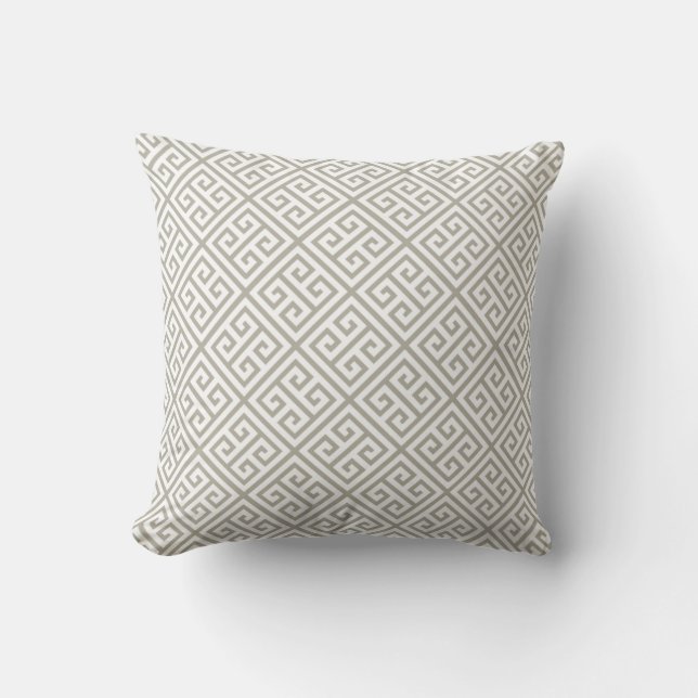 Taupe Greek Key Pillow Kussen (Voorkant)