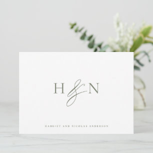 Taupe Green Elegant Monogram Huwelijk Bedankkaart