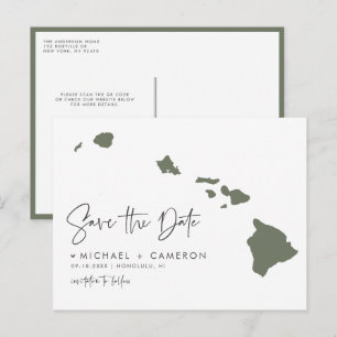 Taupe Green Hawaii State Map QR Code Bewaar de dat Aankondigingskaart