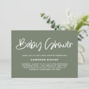 Taupe Green Schattige Baby shower voor moderne kal Kaart
