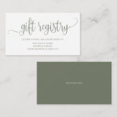Taupe Green  Script Baby shower Registry Informatiekaartje (Voorkant / Achterkant)