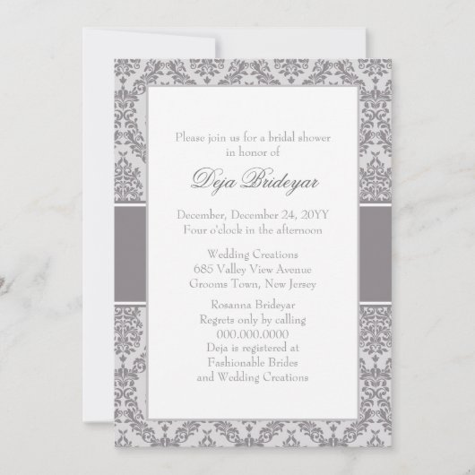 Taupe Grey Damask Bridal Shower Kaart (Voorkant)