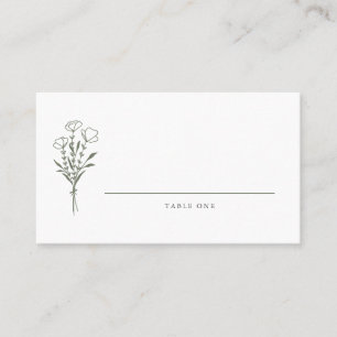 Taupe Groen Minimalistische Bloemen Boeket Huwelij Plaatskaartje