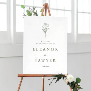 Taupe Groen Minimalistische Bloemen Boeket Huwelij Poster