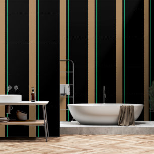 Taupe + Groene Verticale Streep Zwart Behang