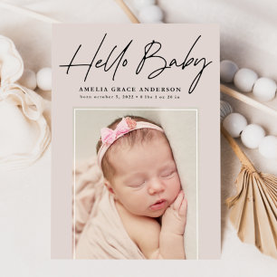 Taupe Hallo Baby 2 Fotogeboorte Aankondiging