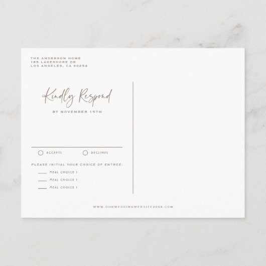 Taupe Hand Lettered Kalligrafie Boho Bruiloft Uitnodiging Briefkaart (Achterkant)