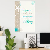 Taupe Ivoor Aqua Bruiloft Bridal Shower Poster (Thuiskantoor)