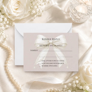 Taupe ivoor lint respons RSVP Notitiekaartje