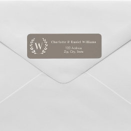 Taupe ivoor monogram initiaal krans retouradres etiket