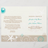 Taupe Ivory Aqua Beach Wedding Bi Fold Programme (Devant)