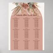 Taupe ivory pampas grass wedding seating chart poster (Voorkant)