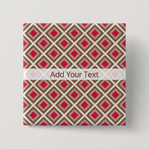 Taupe, Light Taupe, Hot Pink Ikat Diamonds STaylor Vierkante Button 5,1 Cm