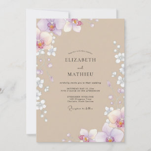 Taupe Lila Orchideeën Bruiloft Kaart