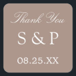 Taupe Mariage Favor Sticker Merci<br><div class="desc">Taupe Wedding Favor Sticker Merci,  s'il vous plaît personnaliser avec les initiales du couple et la date du mariage,  en utilisant le modèle de personnalisation en ligne avant de commander.</div>