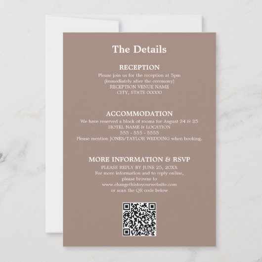 Taupe Mariage QR Code RSVP Invitation (Dos)