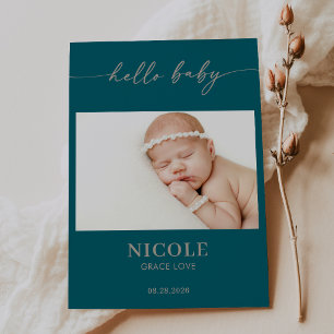 Taupe Minimaal Hallo Baby Foto Aankondigingskaart Kaart