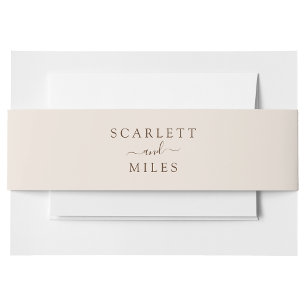 Taupe Minimal Herfst Bride Groom Name Wedding Uitnodigingen Wikkel