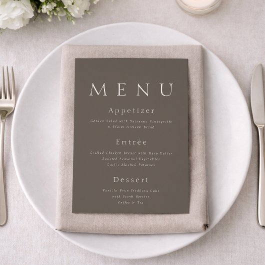 Taupe Minimalist Wedding Menu Card Kaart