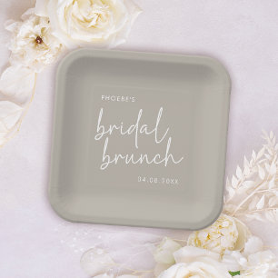 Taupe minimalistisch script bruids brunch papieren bordje