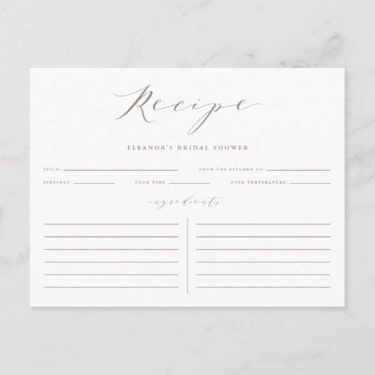 Taupe Minimalistisch Vrijgezellenfeest Recept Kaar Briefkaart (Voorkant)