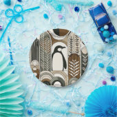 Taupe Mocha Abstracte Grain Bogen Patroon Pinguïn Papieren Bordje (Feest)