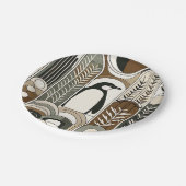 Taupe Mocha Abstracte Grain Bogen Patroon Pinguïn Papieren Bordje (Gekanteld)